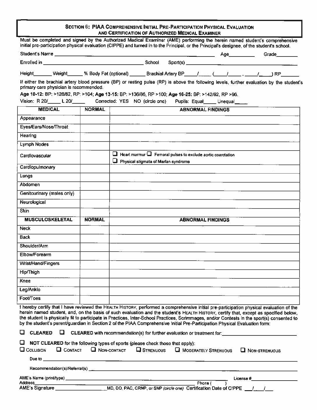 Piaa Physical Form 2023 Printable Forms Free Online